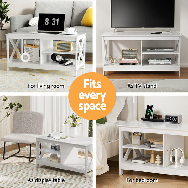 Artiss Coffee Table Storage Shelf White Artiss