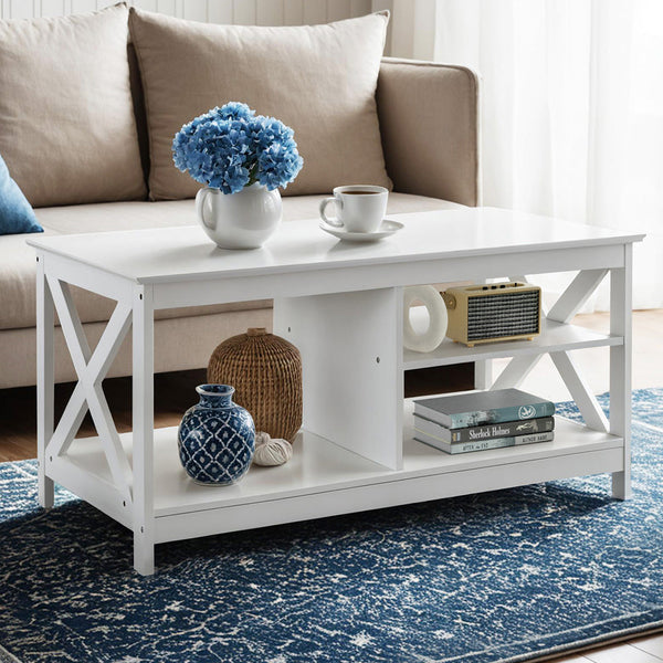 Artiss Coffee Table Storage Shelf White Artiss