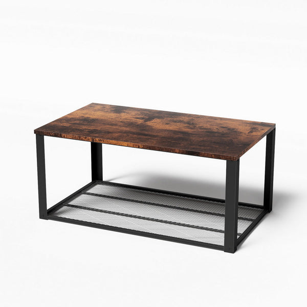 Artiss Coffee Table 2-Tier Rustic Brown 104CM Awezingly