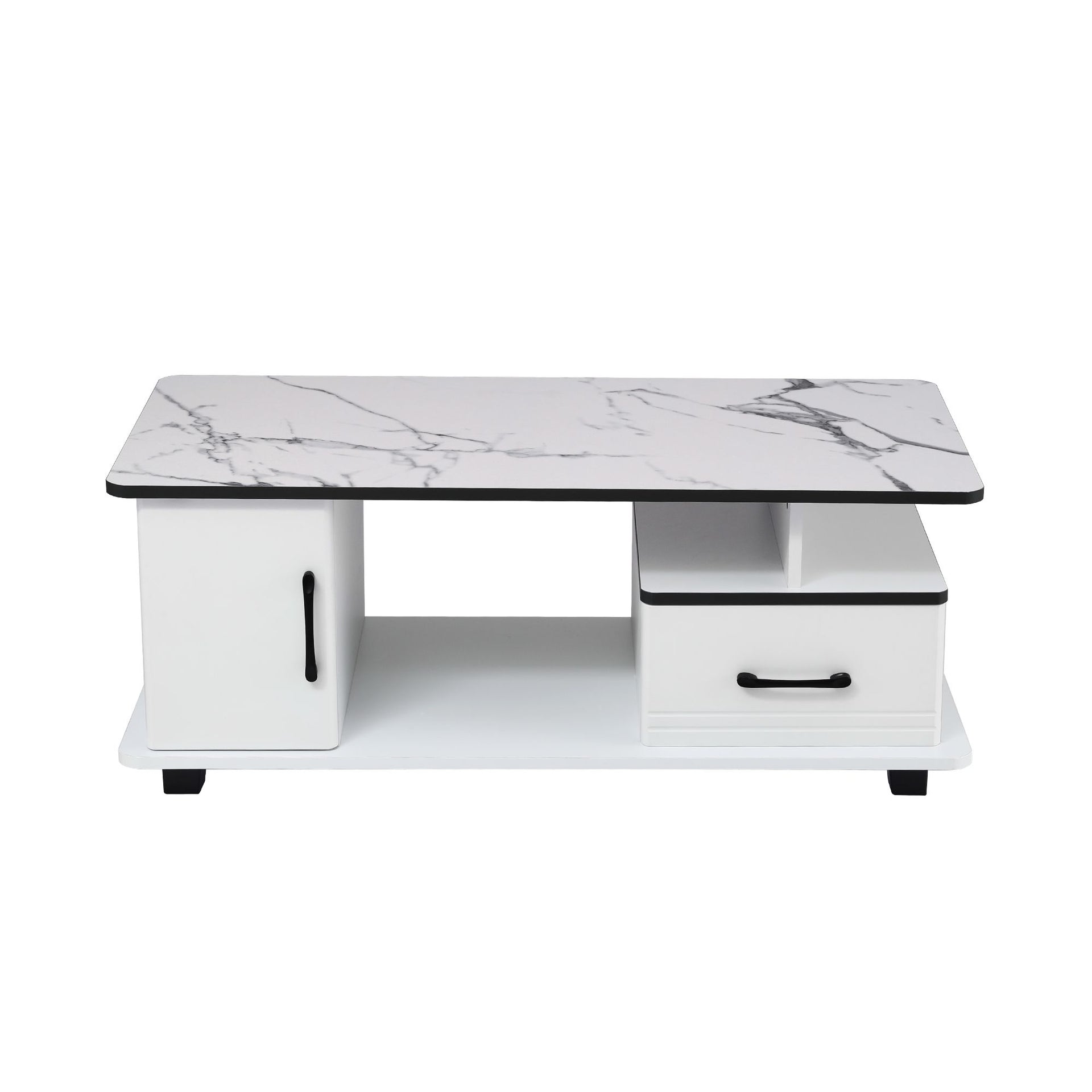 Artiss Coffee Table Marble Finish Center Table with Storage Drawer Cabinet Wood White Awezingly