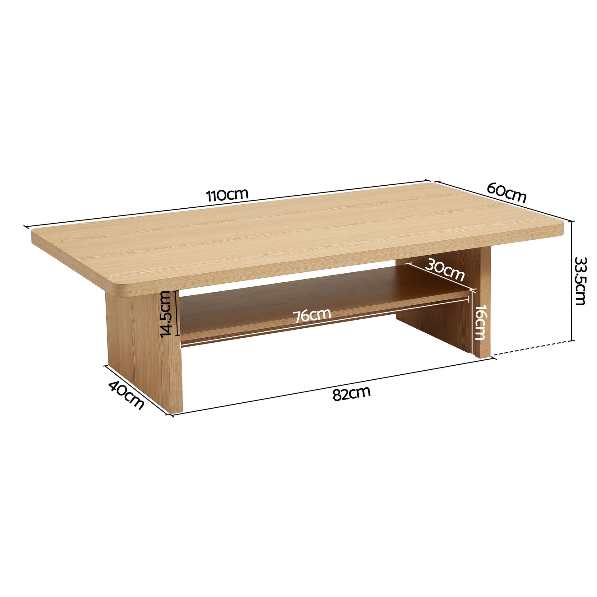 Artiss Coffee Table 110cm Center Table with 2-Tier Open Storage Shelf Wood Awezingly