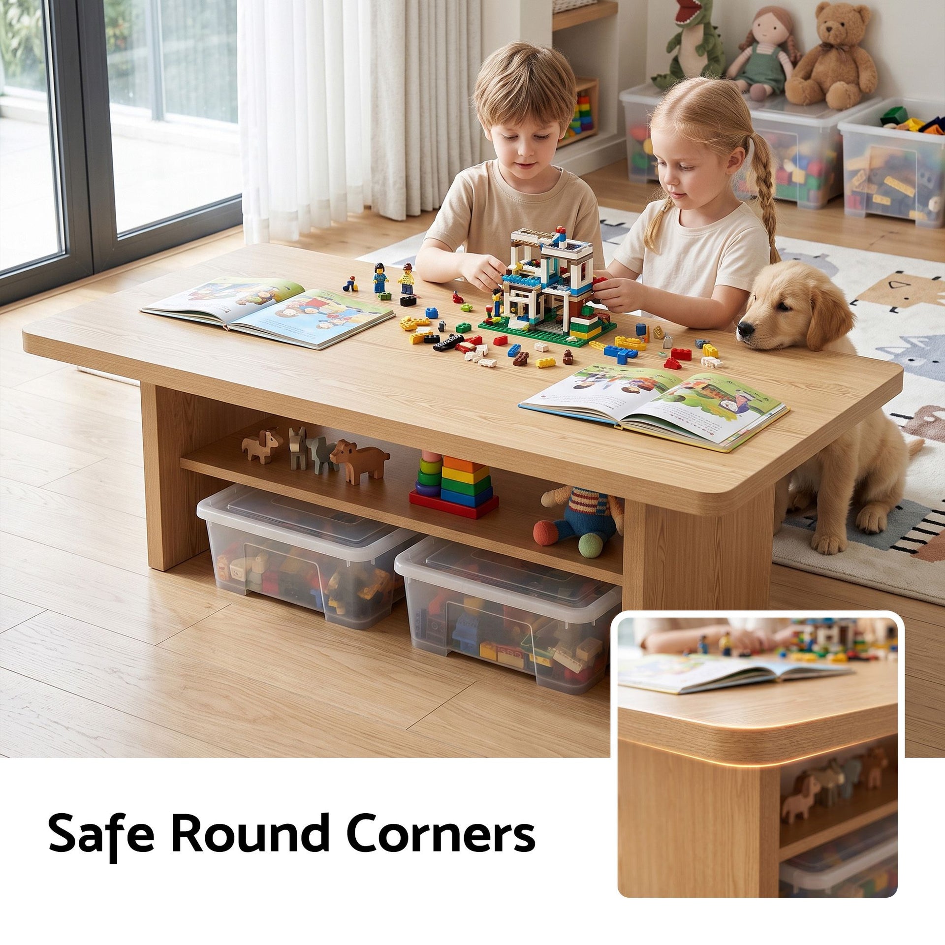 Artiss Coffee Table 110cm Center Table with 2-Tier Open Storage Shelf Wood Awezingly
