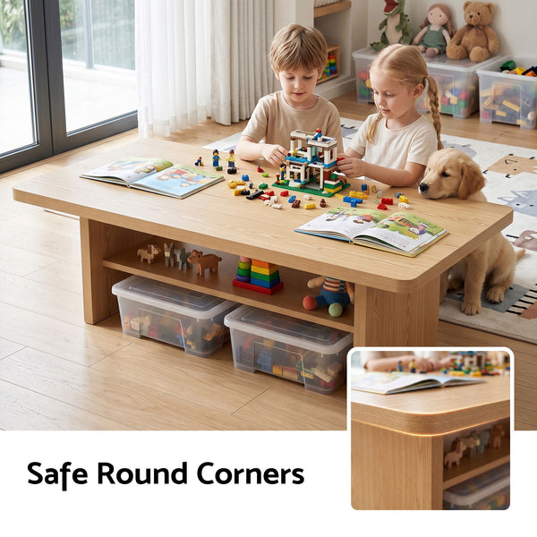 Artiss Coffee Table 110cm Center Table with 2-Tier Open Storage Shelf Wood Awezingly