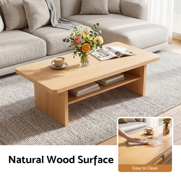 Artiss Coffee Table 110cm Center Table with 2-Tier Open Storage Shelf Wood Awezingly