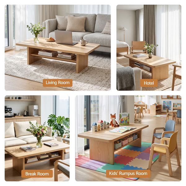 Artiss Coffee Table 110cm Center Table with 2-Tier Open Storage Shelf Wood Awezingly