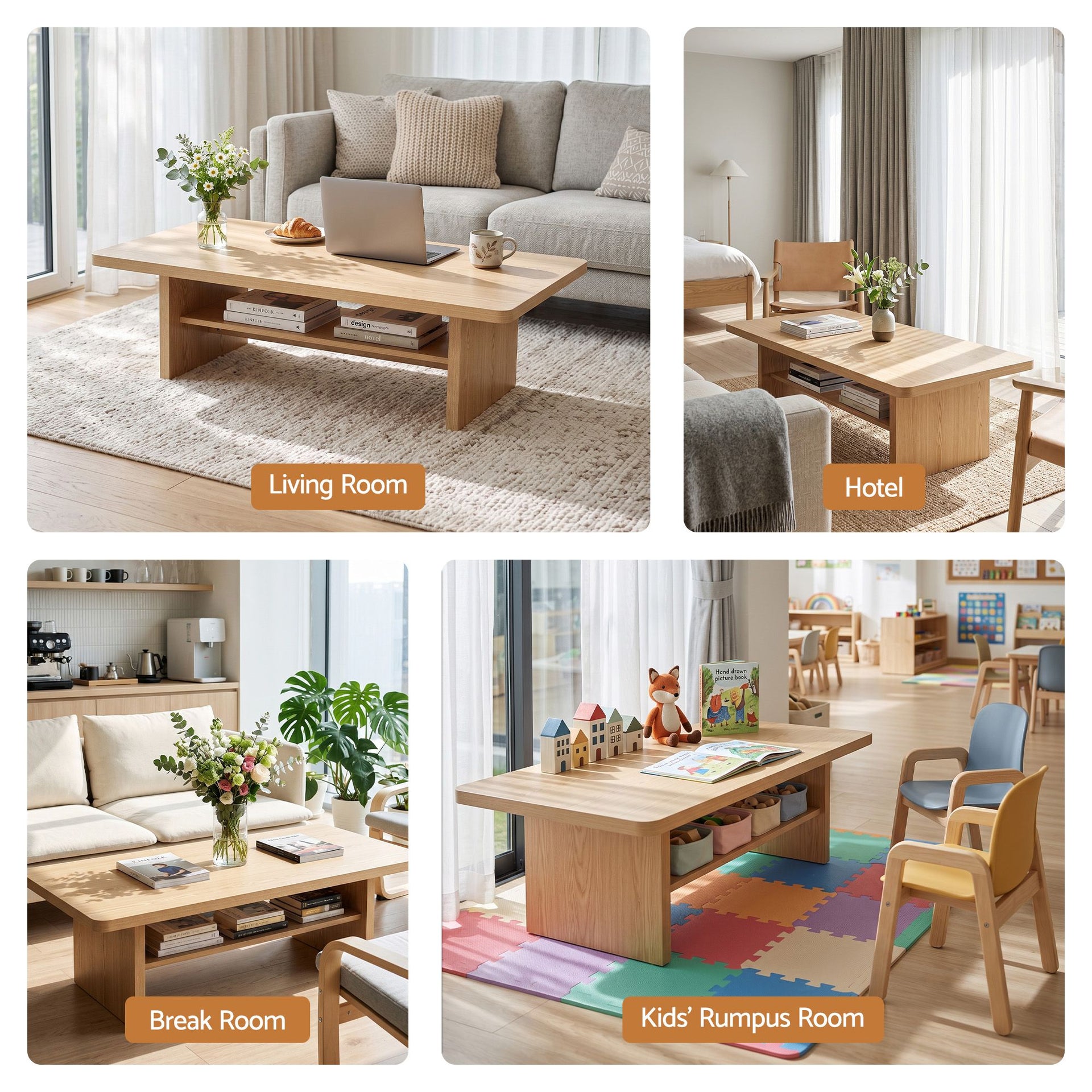 Artiss Coffee Table 110cm Center Table with 2-Tier Open Storage Shelf Wood Awezingly