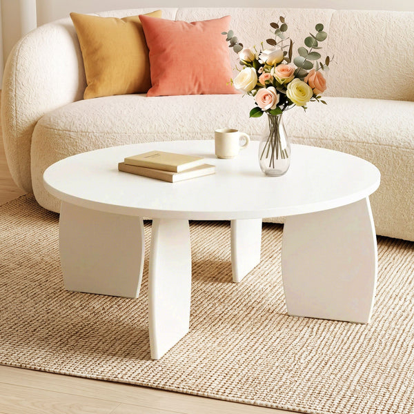 Artiss Round Coffee Table High-Gloss Center Table Minimalist Living Room Furniture 78x35cm Cream White Awezingly