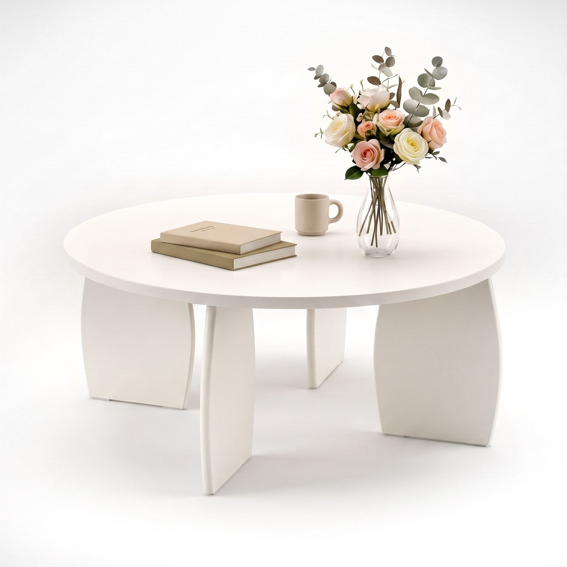 Artiss Round Coffee Table High-Gloss Center Table Minimalist Living Room Furniture 78x35cm Cream White Awezingly