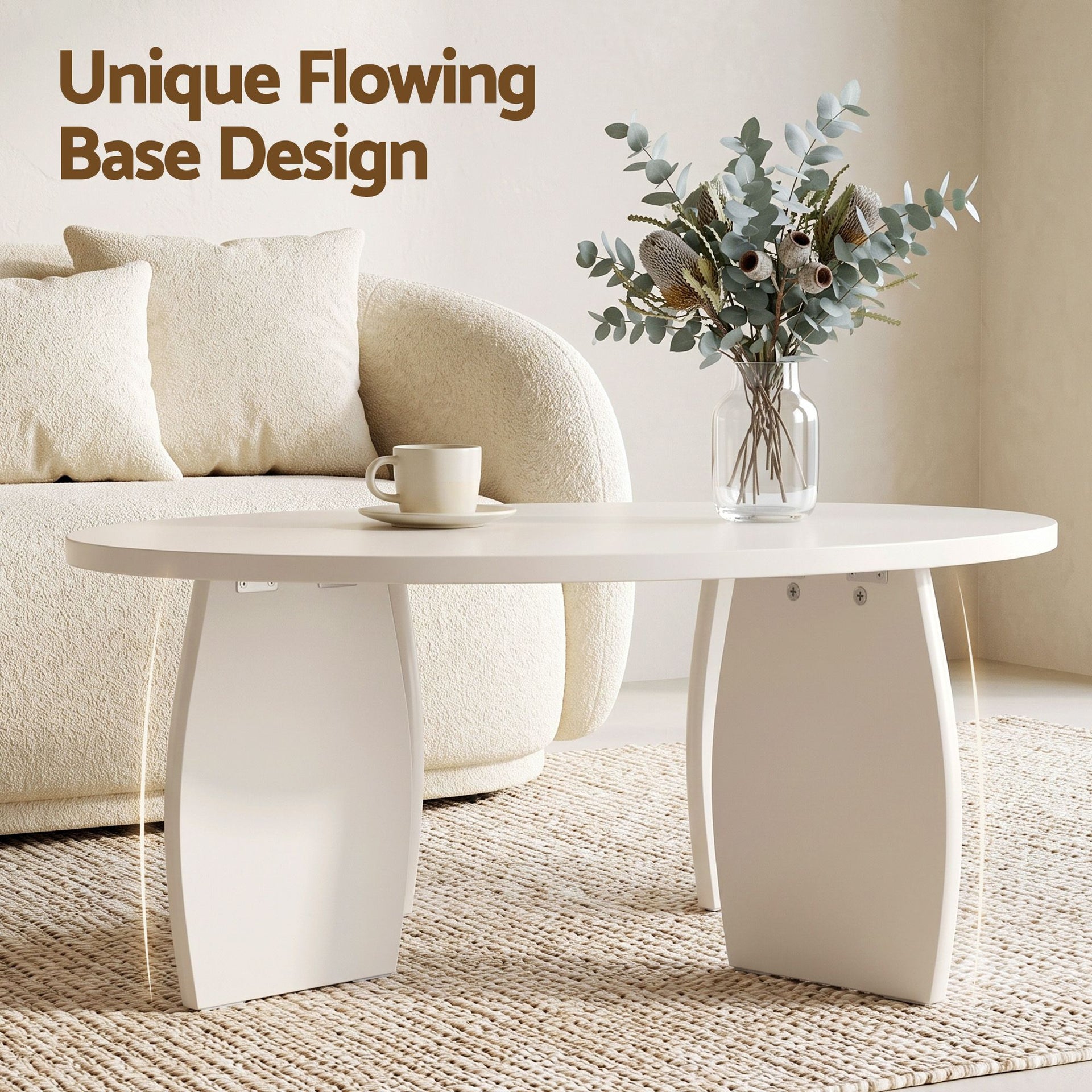 Artiss Round Coffee Table High-Gloss Center Table Minimalist Living Room Furniture 78x35cm Cream White Awezingly