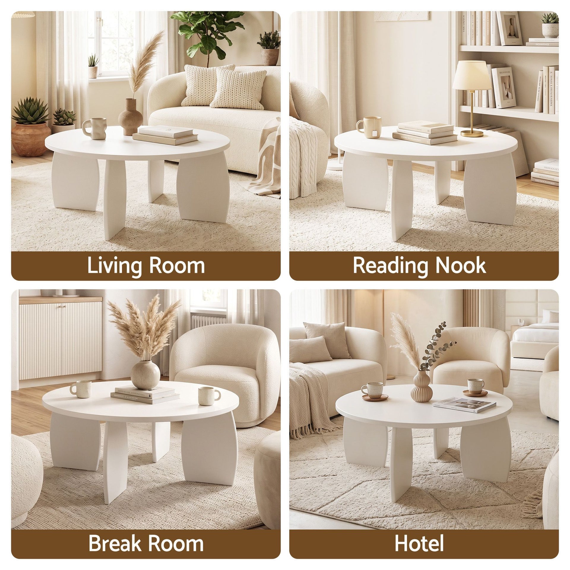 Artiss Round Coffee Table High-Gloss Center Table Minimalist Living Room Furniture 78x35cm Cream White Awezingly