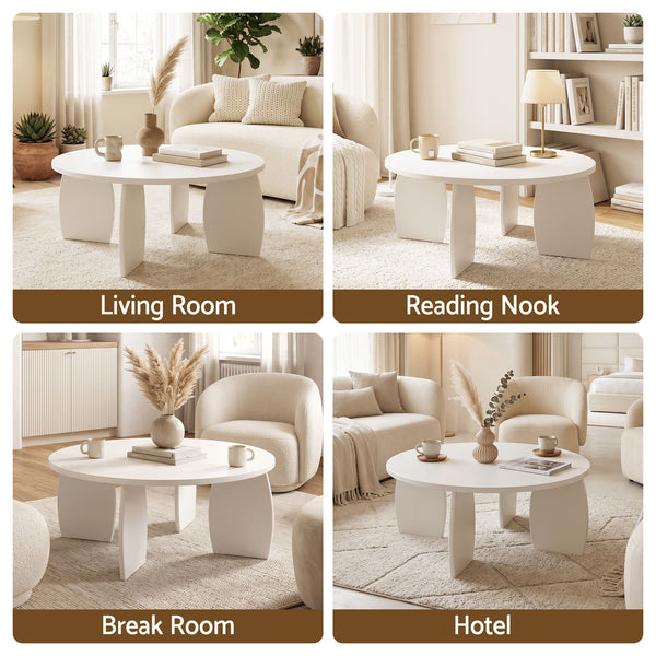 Artiss Round Coffee Table High-Gloss Center Table Minimalist Living Room Furniture 78x35cm Cream White Awezingly