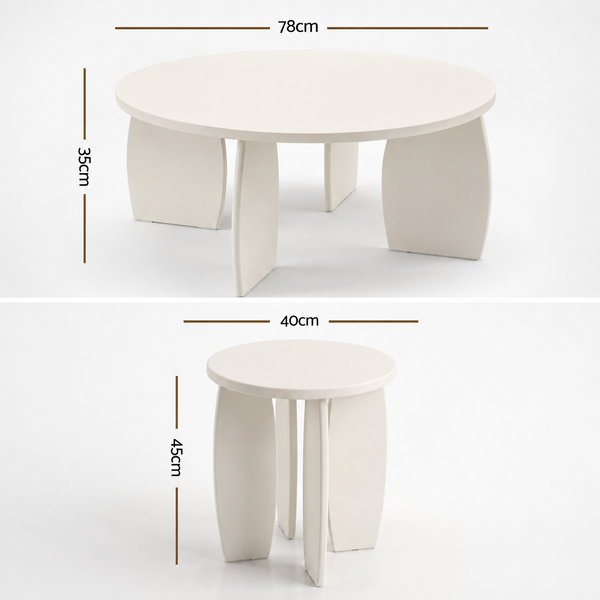 Artiss Coffee Table Set of 2 High Gloss Round Side Bedside Table Wood Living Room Cream Awezingly