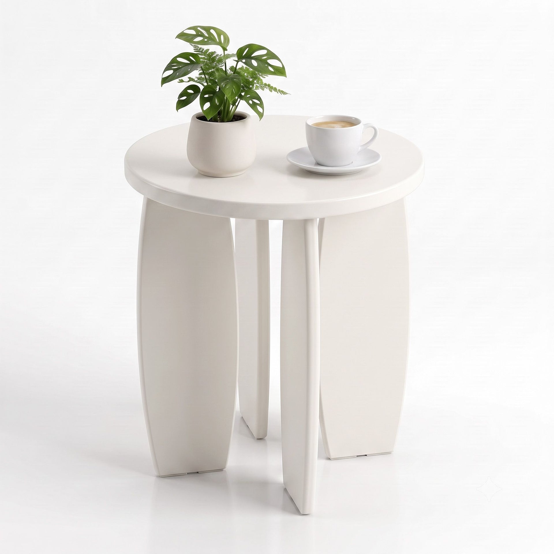 Artiss Coffee Table Set of 2 High Gloss Round Side Bedside Table Wood Living Room Cream Awezingly
