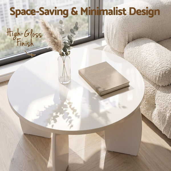 Artiss Coffee Table Set of 2 High Gloss Round Side Bedside Table Wood Living Room Cream Awezingly