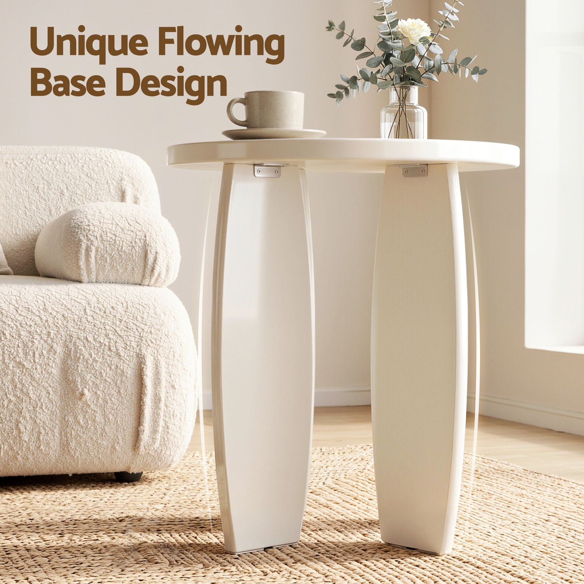 Artiss Coffee Table Set of 2 High Gloss Round Side Bedside Table Wood Living Room Cream Awezingly