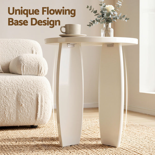 Artiss Coffee Table Set of 2 High Gloss Round Side Bedside Table Wood Living Room Cream Awezingly