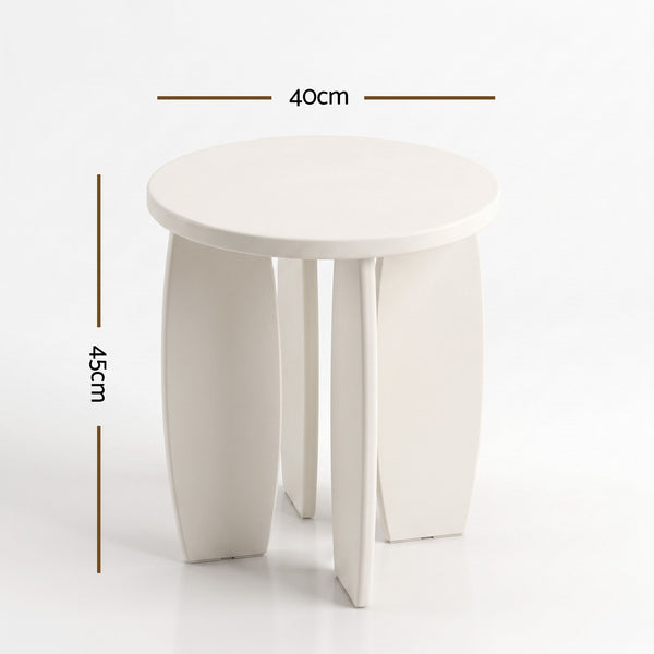 Artiss Round End Table High-Gloss Small Coffee Table Side Bedside Nightstand 40x45cm Cream white Awezingly