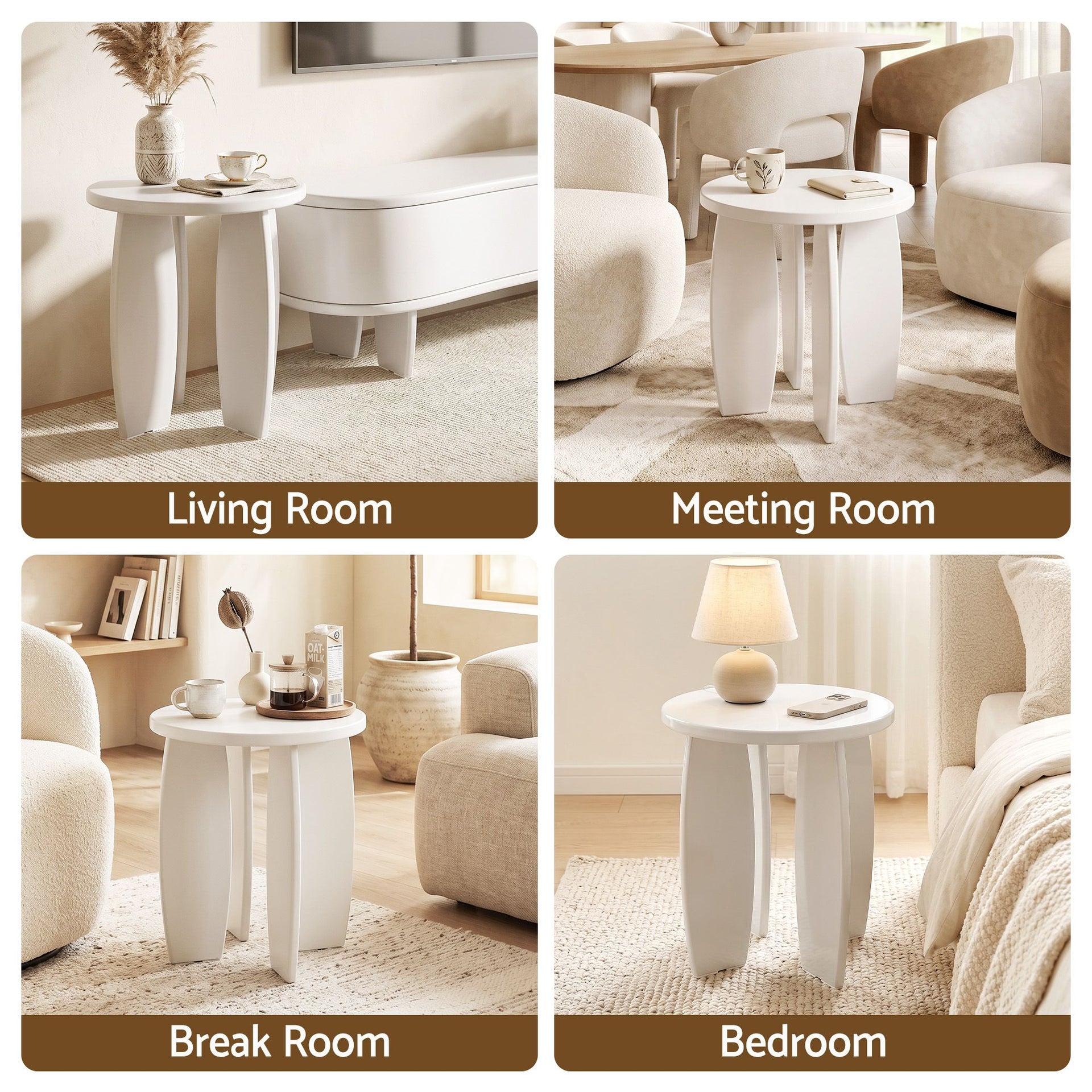 Artiss Round End Table High-Gloss Small Coffee Table Side Bedside Nightstand 40x45cm Cream white Awezingly