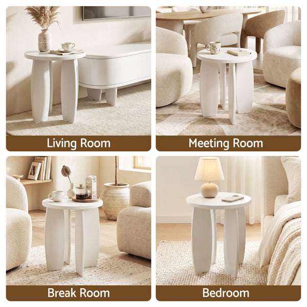 Artiss Round End Table High-Gloss Small Coffee Table Side Bedside Nightstand 40x45cm Cream white Awezingly