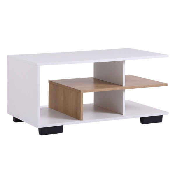 Artiss Coffee Table 90cm Center Table 3 Tier Open Storage Shelf Modern Living Room White & Wood Awezingly