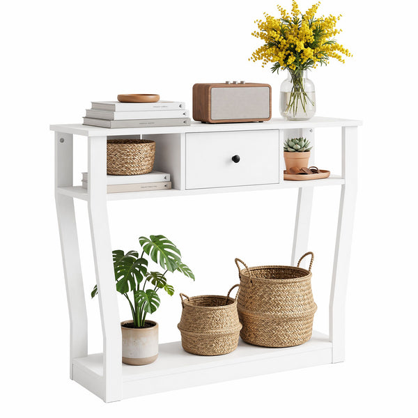Artiss Console Table Entryway Hallway Sofa Side Table Drawer Shelf 100CM White Awezingly