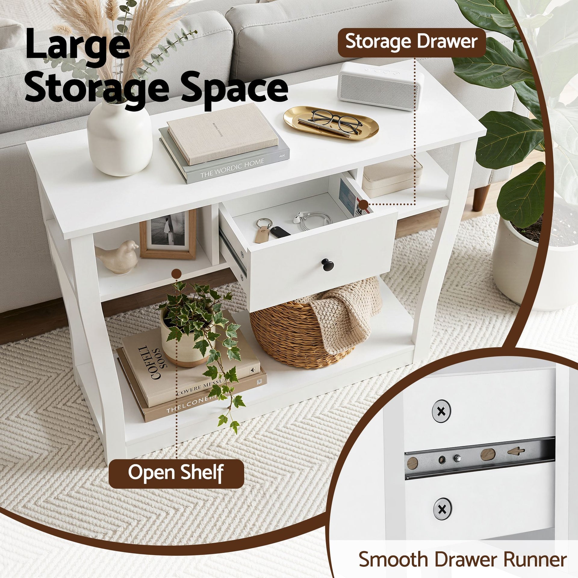 Artiss Console Table Entryway Hallway Sofa Side Table Drawer Shelf 100CM White Awezingly