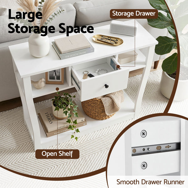 Artiss Console Table Entryway Hallway Sofa Side Table Drawer Shelf 100CM White Awezingly