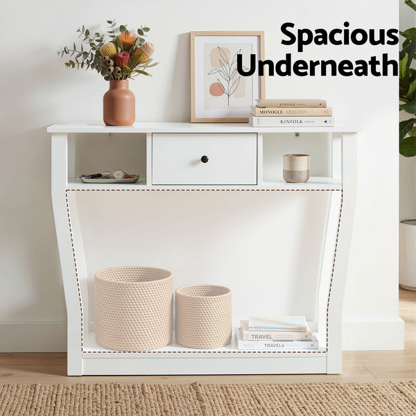 Artiss Console Table Entryway Hallway Sofa Side Table Drawer Shelf 100CM White Awezingly