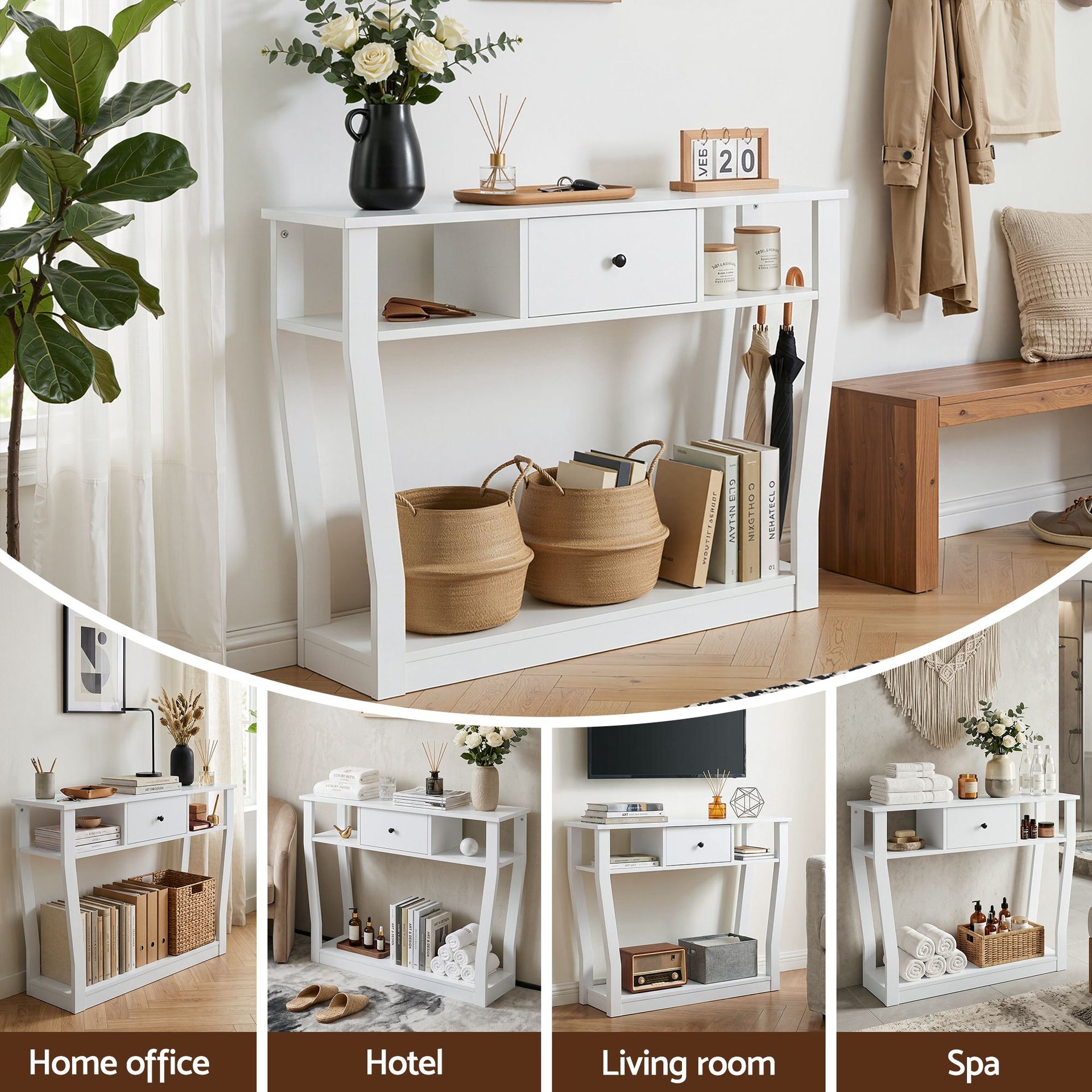Artiss Console Table Entryway Hallway Sofa Side Table Drawer Shelf 100CM White Awezingly