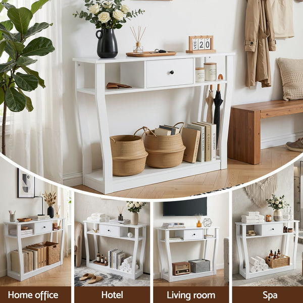Artiss Console Table Entryway Hallway Sofa Side Table Drawer Shelf 100CM White Awezingly