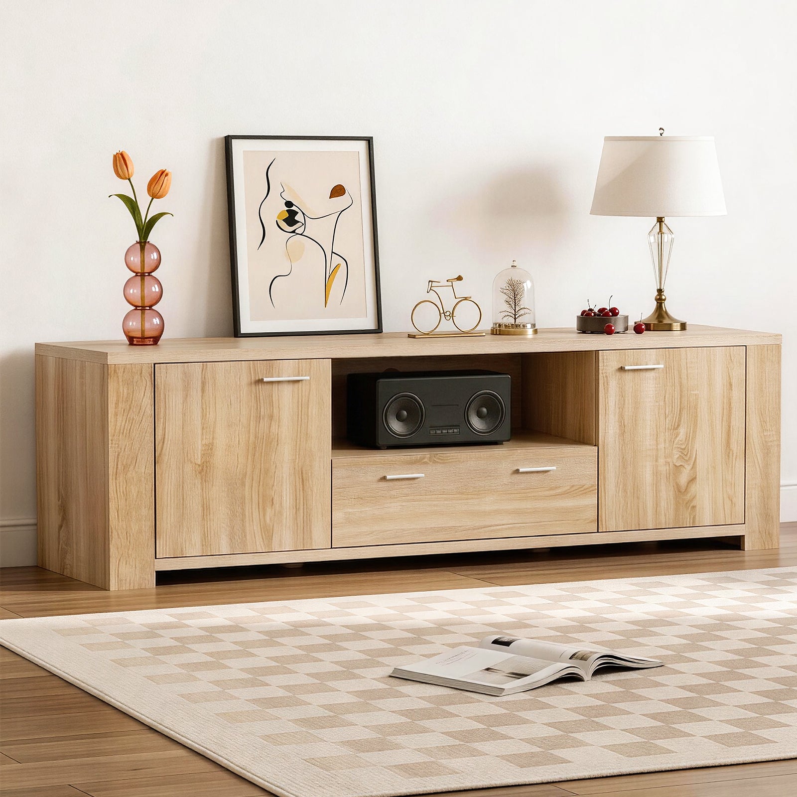 Artiss 180cm TV Unit Entertainment Unit Storage Drawer Cabinet Pine Awezingly