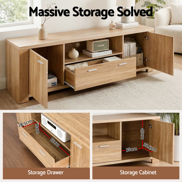 Artiss 180cm TV Unit Entertainment Unit Storage Drawer Cabinet Pine Awezingly