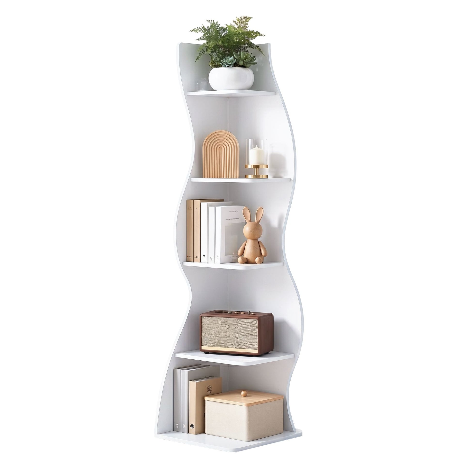 Artiss 5-Tier Bookshelf Corner Shelf S-shaped Storage Rack White Artiss