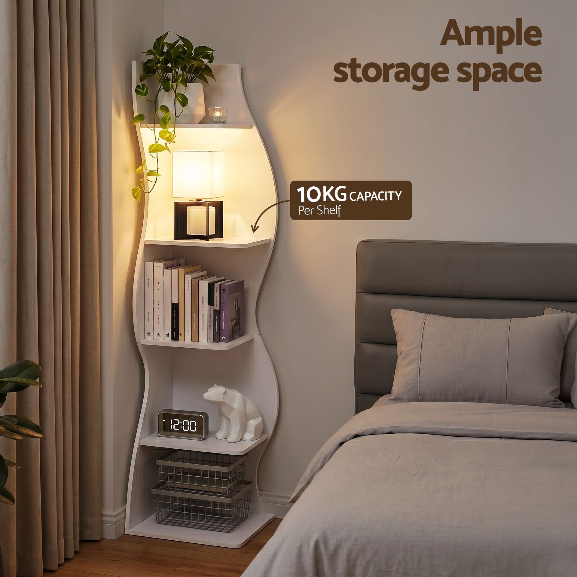 Artiss 5-Tier Bookshelf Corner Shelf S-shaped Storage Rack White Artiss