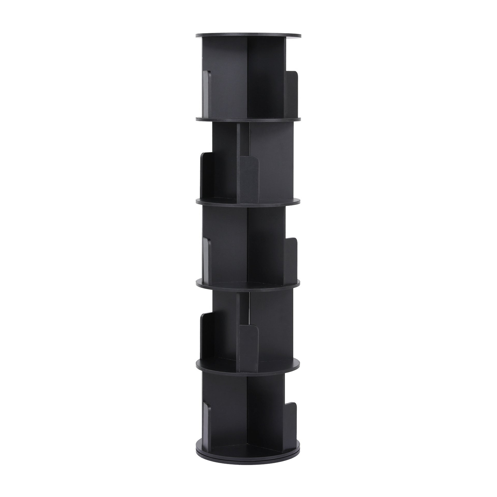 Artiss 5 Tiers Bookshelf Swivel Bookcase Display Shelves Stand Round Black Awezingly