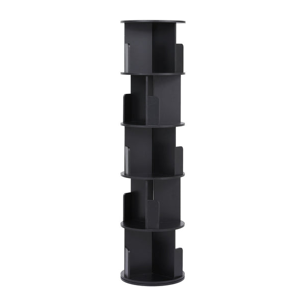 Artiss 5 Tiers Bookshelf Swivel Bookcase Display Shelves Stand Round Black Awezingly