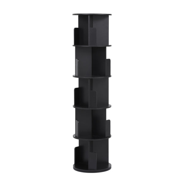 Artiss 5 Tiers Bookshelf Swivel Bookcase Display Shelves Stand Round Black Awezingly