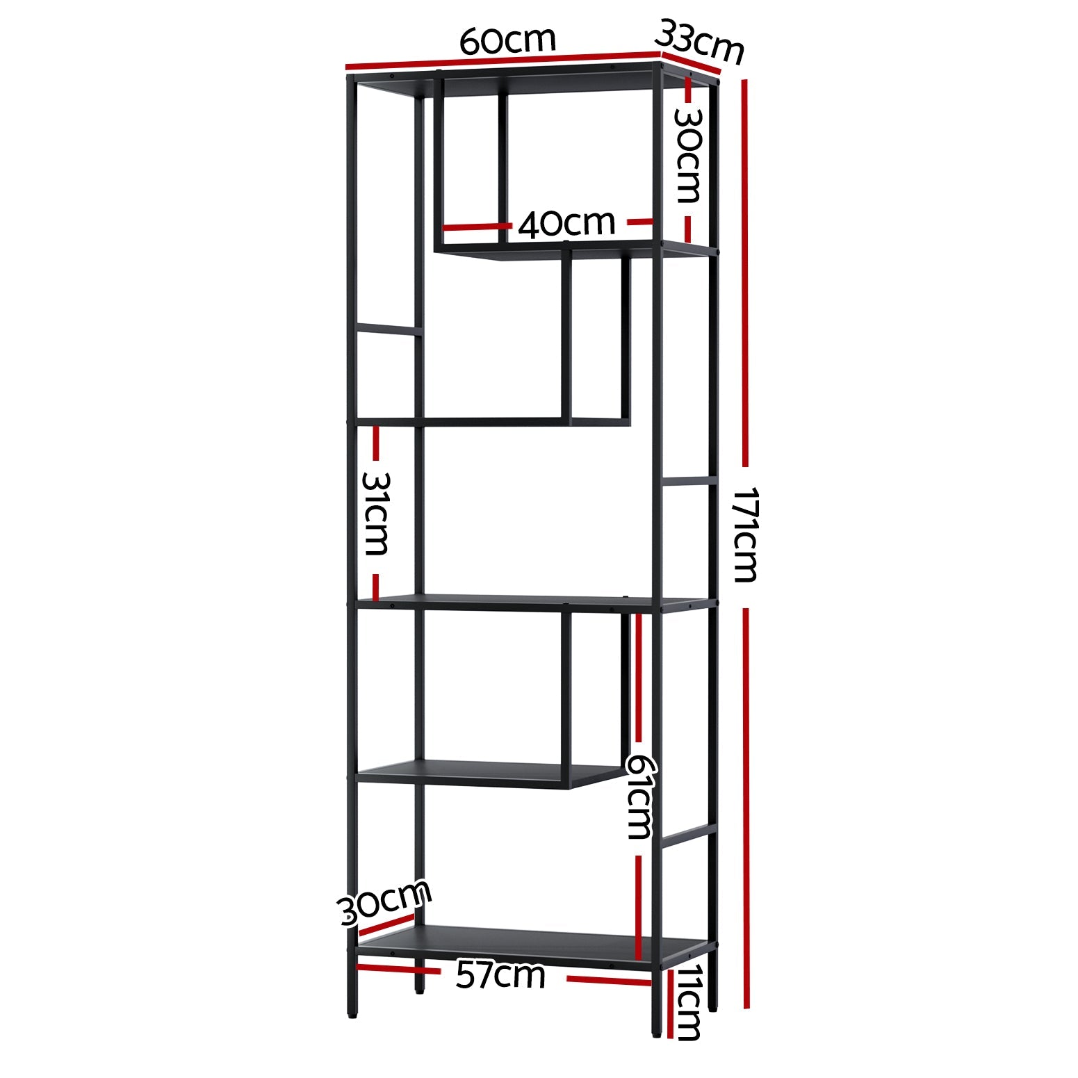 Artiss Bookshelf 5 Tiers RHYS Black Artiss