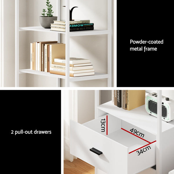 Artiss Bookshelf Display Shelf 2 Drawers 152CM White Artiss