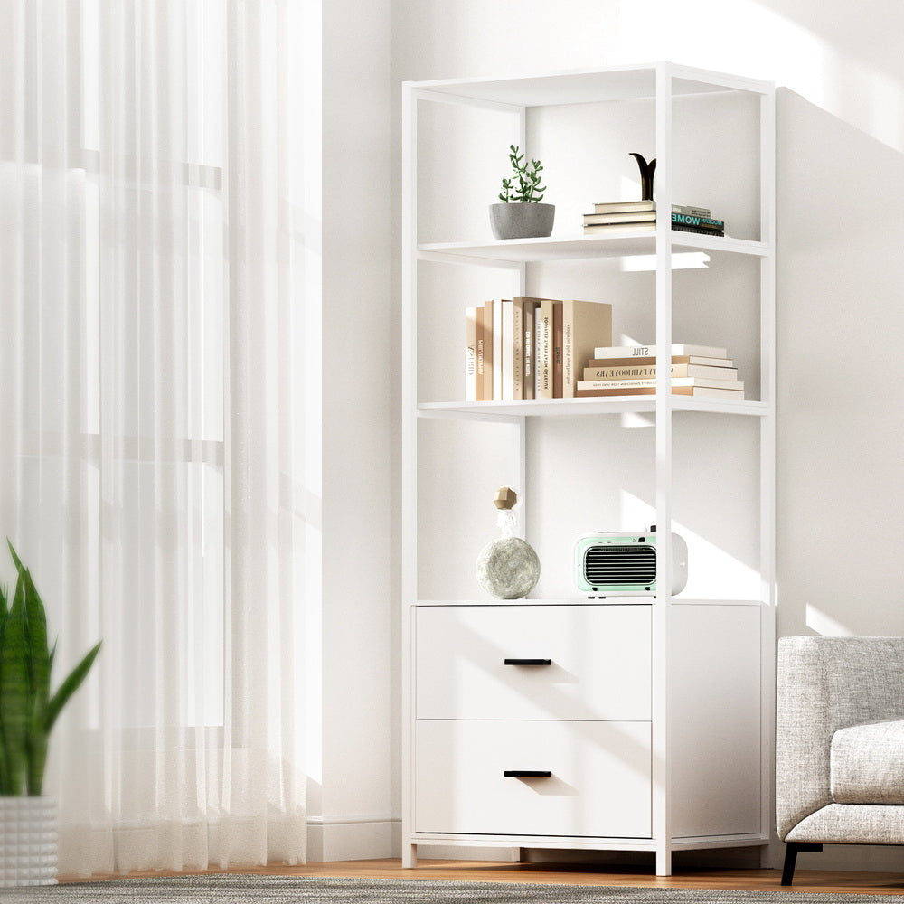 Artiss Bookshelf Display Shelf 2 Drawers 152CM White Artiss