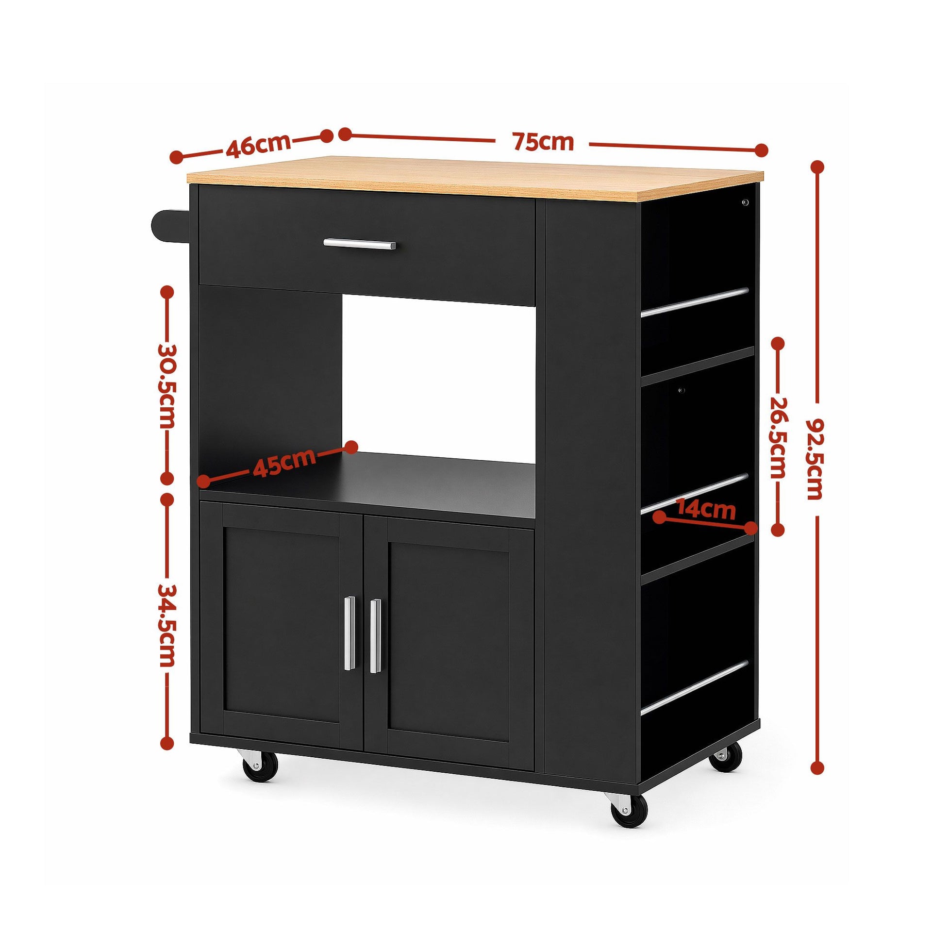 Artiss Kitchen Island Trolley Rolling Serving Cart Storage Cart Shelf Towel Rack Awezingly