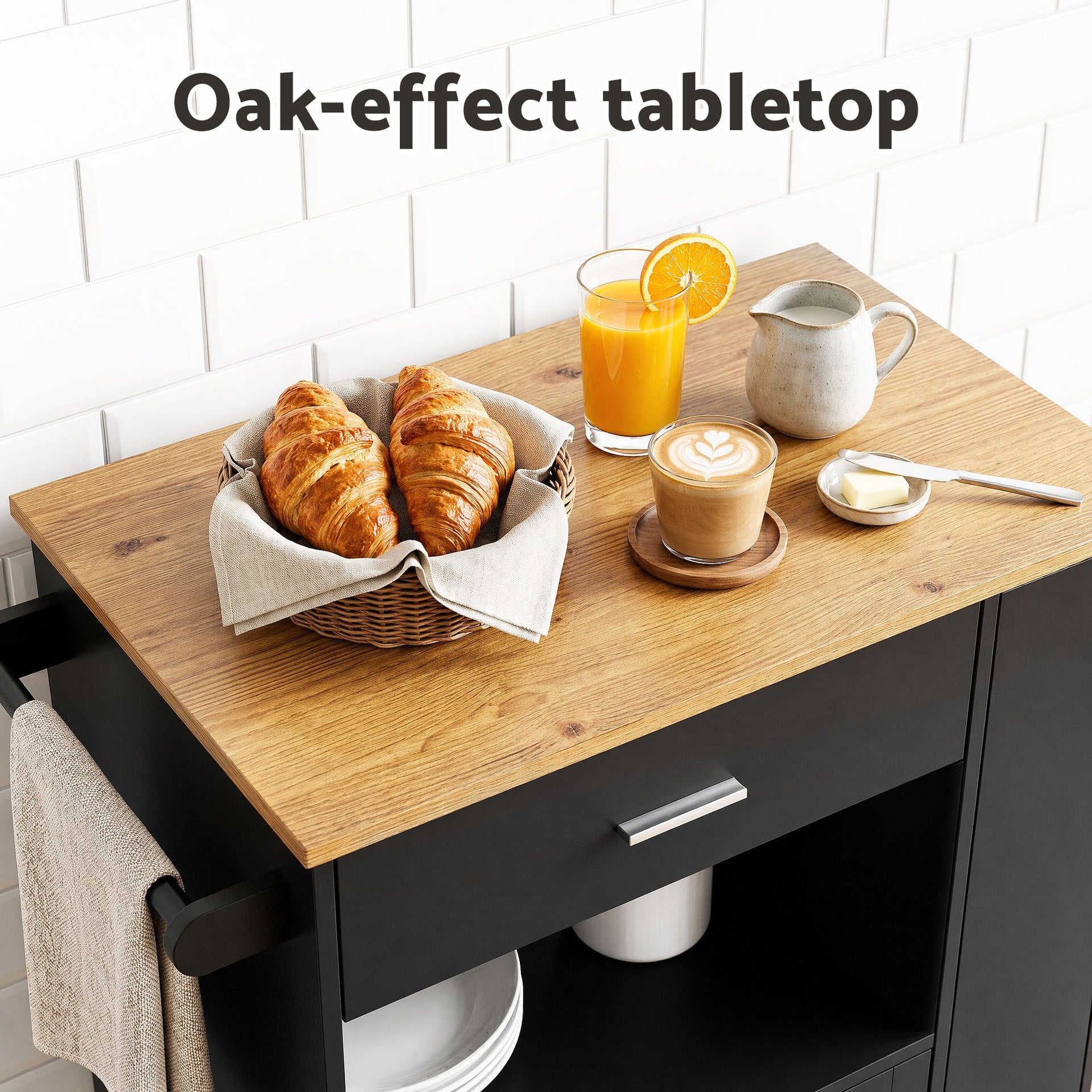 Artiss Kitchen Island Trolley Rolling Serving Cart Storage Cart Shelf Towel Rack Awezingly