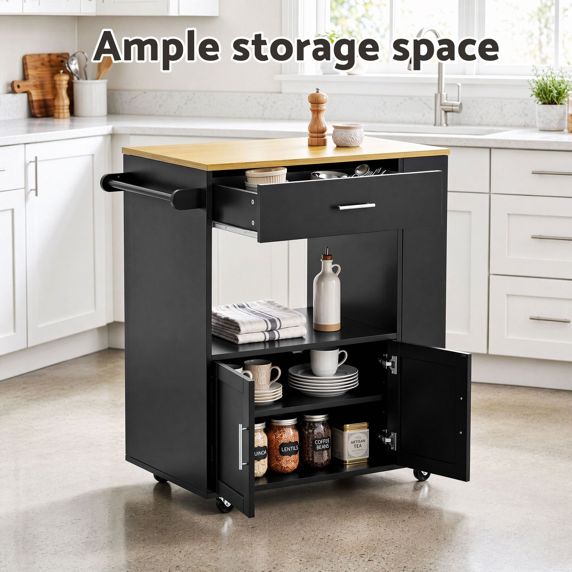 Artiss Kitchen Island Trolley Rolling Serving Cart Storage Cart Shelf Towel Rack Awezingly