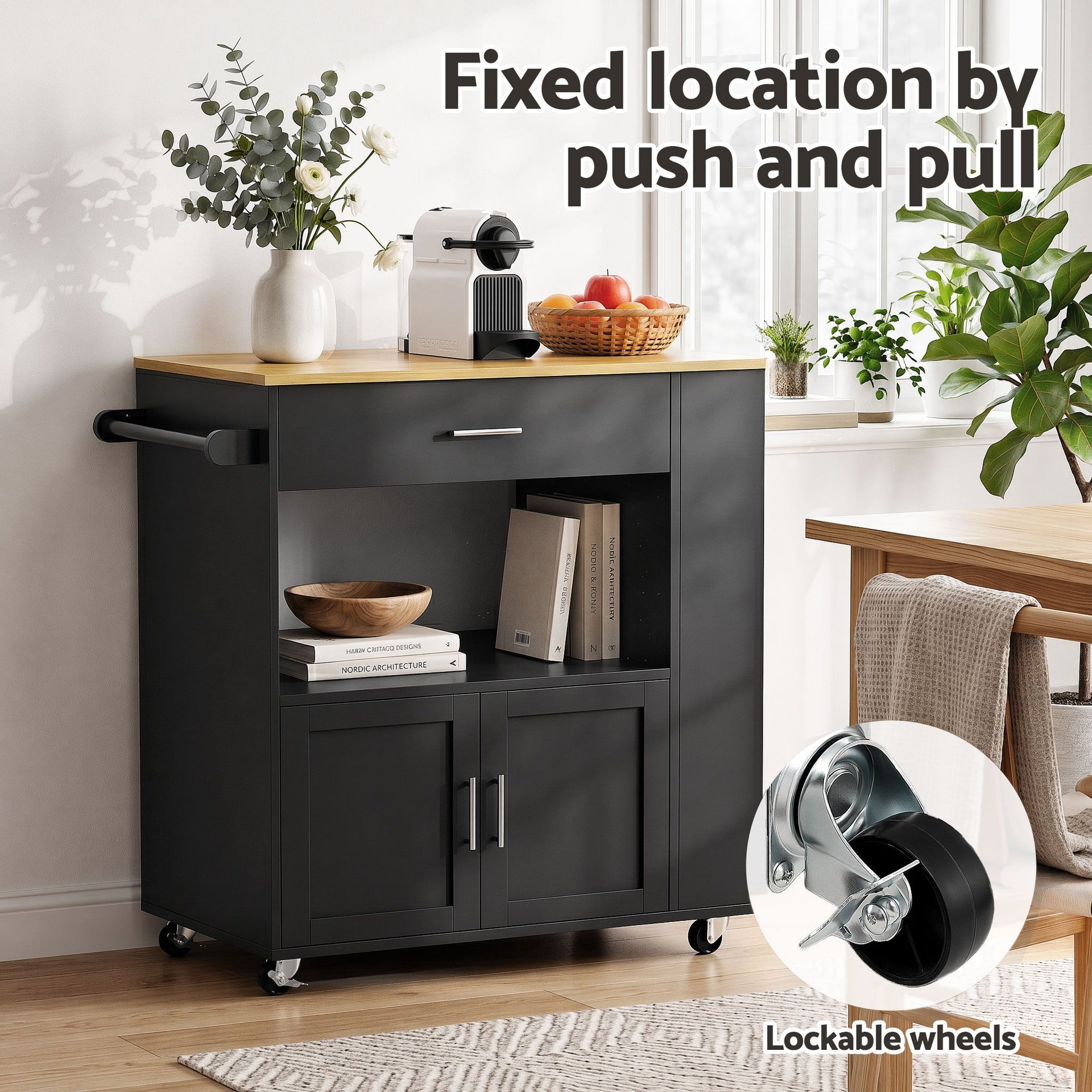 Artiss Kitchen Island Trolley Rolling Serving Cart Storage Cart Shelf Towel Rack Awezingly