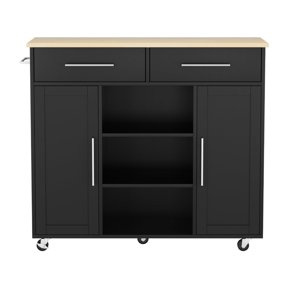 Artiss Kitchen Island Trolley Rolling Serving Cart Storage Drawer Cabinet 100cm Black Awezingly
