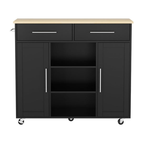 Artiss Kitchen Island Trolley Rolling Serving Cart Storage Drawer Cabinet 100cm Black Awezingly