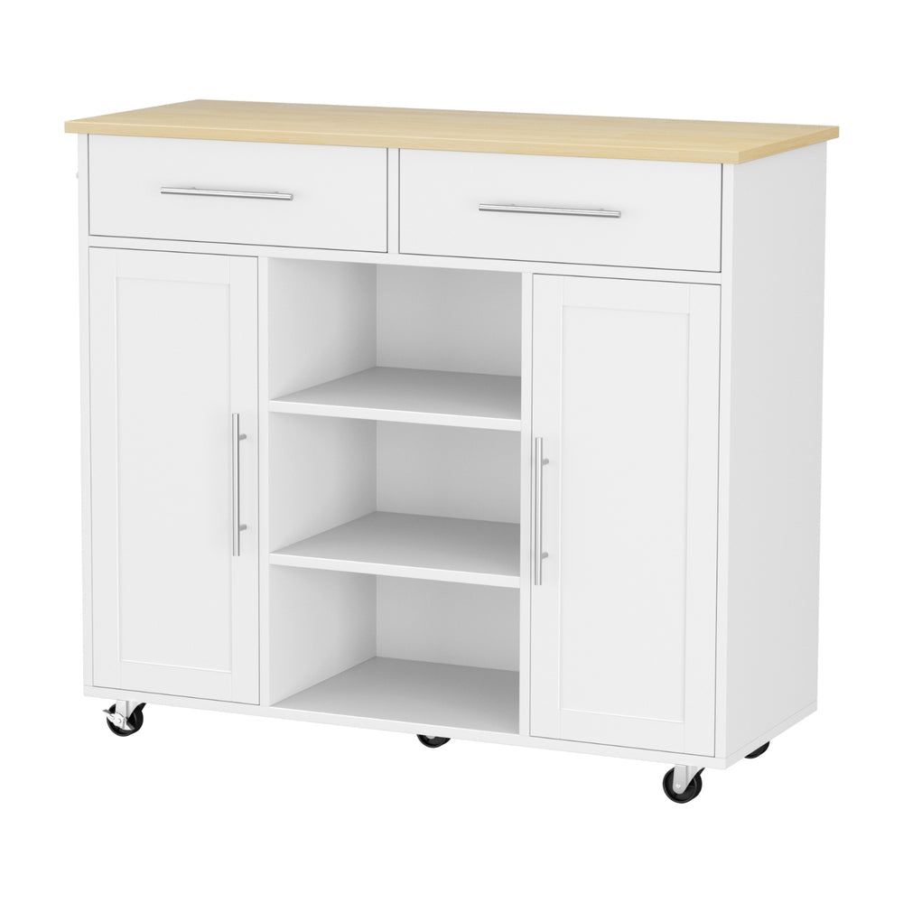 Artiss Kitchen Island Trolley Rolling Serving Cart Storage Drawer Cabinet 100cm White Awezingly