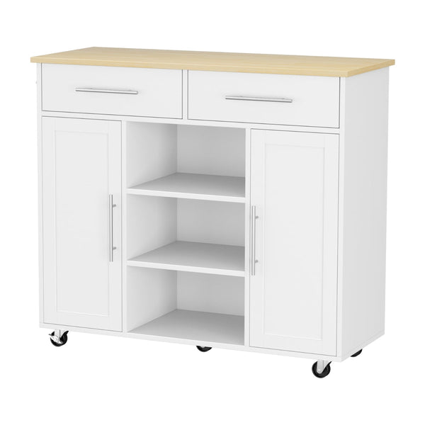 Artiss Kitchen Island Trolley Rolling Serving Cart Storage Drawer Cabinet 100cm White Awezingly