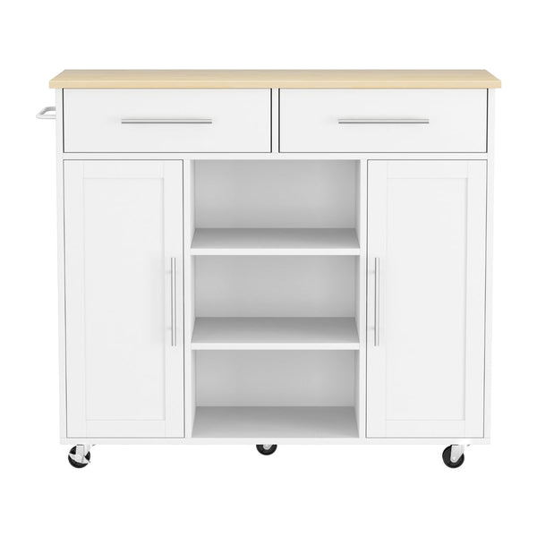 Artiss Kitchen Island Trolley Rolling Serving Cart Storage Drawer Cabinet 100cm White Awezingly