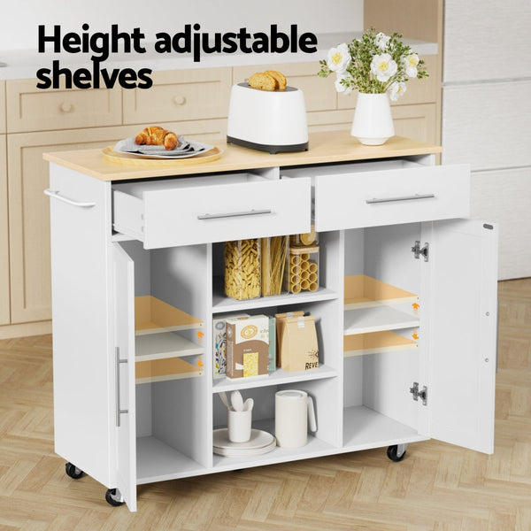 Artiss Kitchen Island Trolley Rolling Serving Cart Storage Drawer Cabinet 100cm White Awezingly